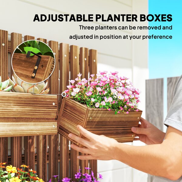 Outsunny Set of 2 Wall-mounted Wooden Garden Planters with Trellis, Drainage Holes and Movable Planter Boxes for Patio, Carbonised