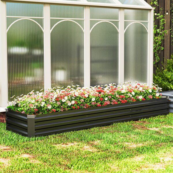 Outsunny Galvanised Raised Bed for Garden, Rectangular Outdoor Elevated Planter Box with Safety Edging and Open Bottom, 240 x 60cm, Grey