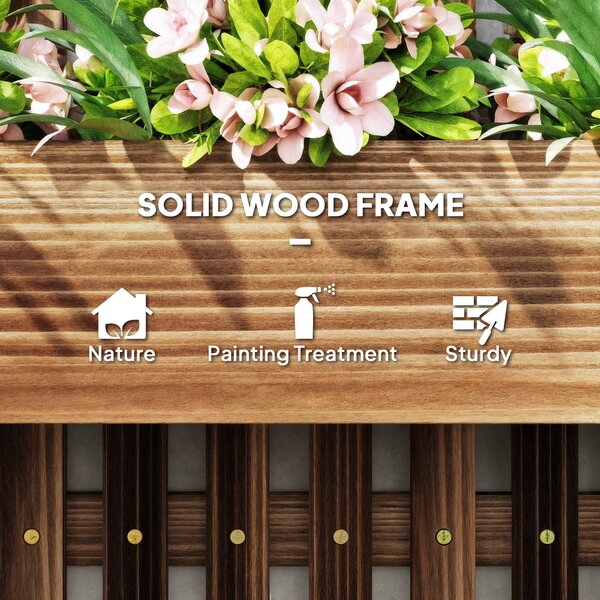 Outsunny Set of 2 Wall-mounted Wooden Garden Planters with Trellis, Drainage Holes and Movable Planter Boxes for Patio, Carbonised