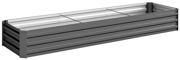 Outsunny Galvanised Raised Bed for Garden, Rectangular Outdoor Elevated Planter Box with Safety Edging and Open Bottom, 240 x 60cm, Grey