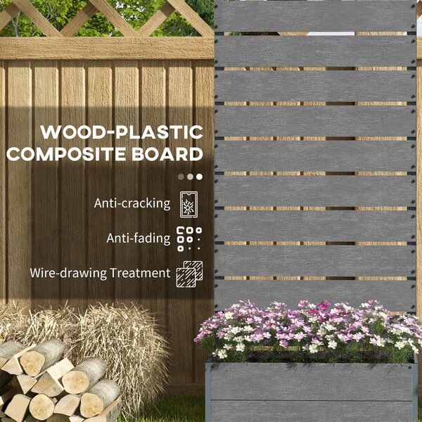 Outsunny Garden Planter with Trellis - 2-in-1 Design Wooden Planter Box Aluminium Frame And Wood-plastic Panels, Grey Aosom UK