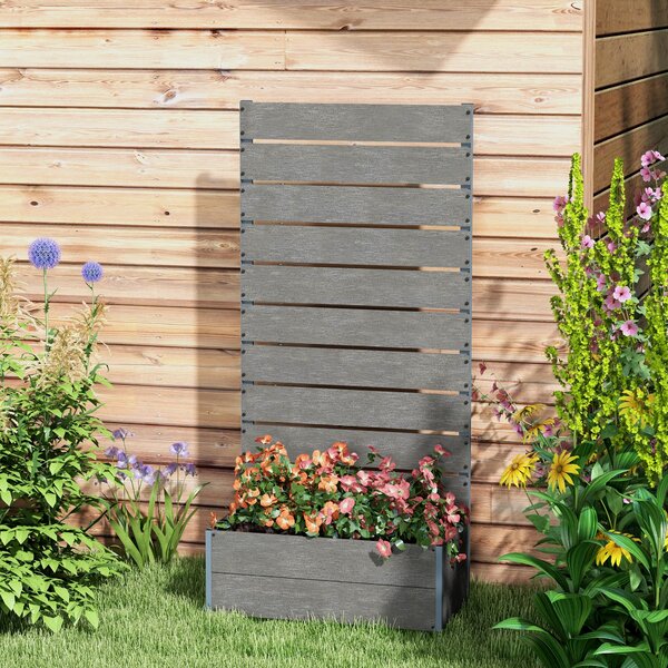 Outsunny Garden Planter with Trellis - 2-in-1 Design Wooden Planter Box Aluminium Frame And Wood-plastic Panels, Grey Aosom UK