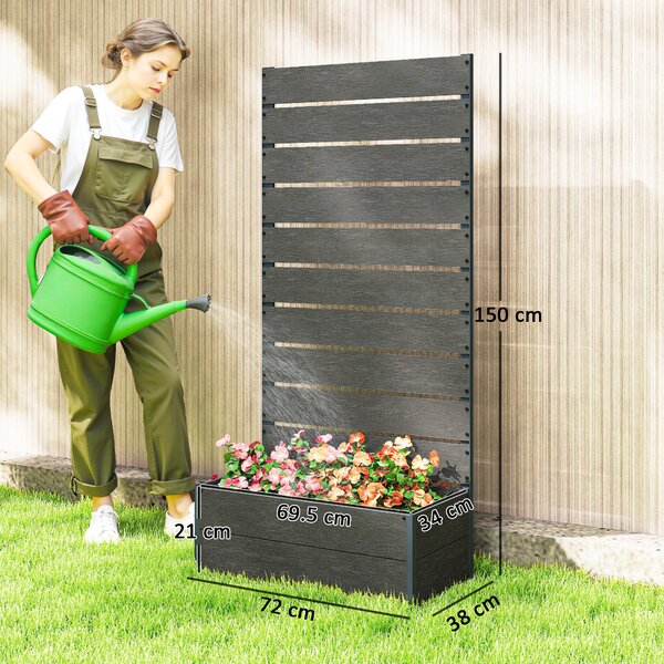 Outsunny Garden Planter with Trellis - 2-in-1 Design Wooden Planter Box Aluminium Frame And Wood-plastic Panels, Grey Aosom UK