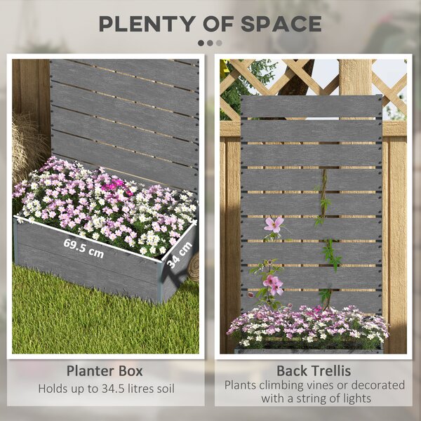 Outsunny Garden Planter with Trellis - 2-in-1 Design Wooden Planter Box Aluminium Frame And Wood-plastic Panels, Grey Aosom UK