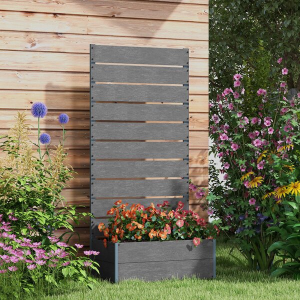 Outsunny Garden Planter with Trellis - 2-in-1 Design Wooden Planter Box Aluminium Frame And Wood-plastic Panels, Grey Aosom UK