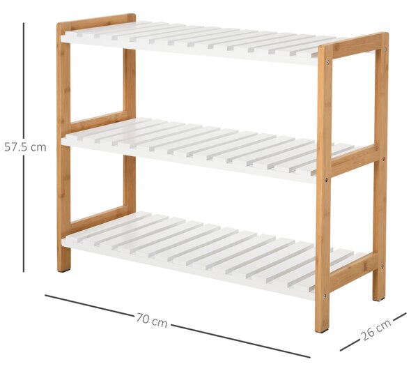 HOMCOM 3-Tier Shoe Rack Wood Frame Slatted Shelves Spacious Open Hygienic Storage Home Hallway Furniture Family Guests 70L x 26W x 57.5H cm - Natural