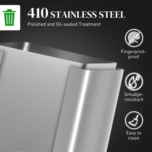 HOMCOM Dual Kitchen Bin, 20+14L Double Bin for Recycling and Waste, Stainless Steel Vertical Pedal Bin w/ Tilt Out Bin, Soft-Close Lid Aosom UK