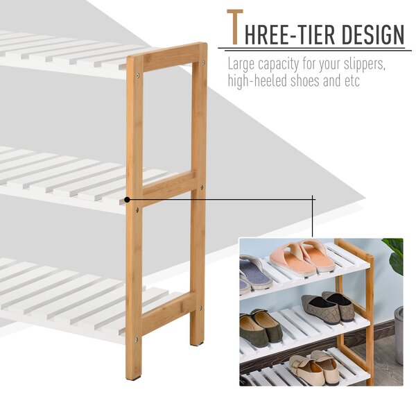 HOMCOM 3-Tier Shoe Rack Wood Frame Slatted Shelves Spacious Open Hygienic Storage Home Hallway Furniture Family Guests 70L x 26W x 57.5H cm - Natural