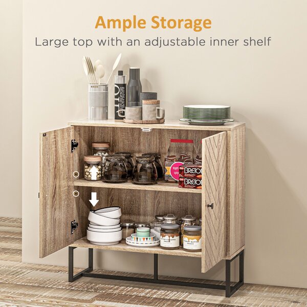 HOMCOM Storage Cabinet Adjustable Shelf Metal Frame Handles Tabletop Unique Home Style Organiser