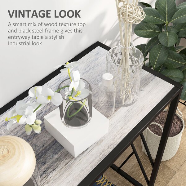 HOMCOM 120cm Hallway Console Table, Industrial-Style Sofa Table with Sturdy Metal Frame, for Lounge or Entryway, Grey