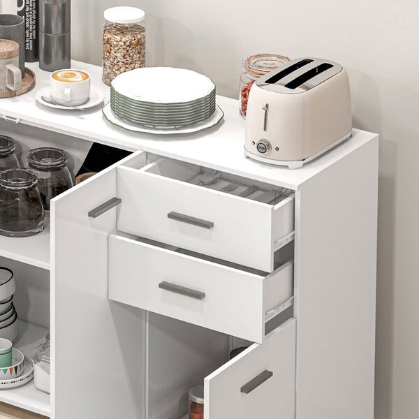 HOMCOM Modern Storage Cabinet, Sideboard with 2 Drawers, 3 Doors and Adjustable Shelves, Kitchen Cabinet for Living & Dining Room, White Aosom UK
