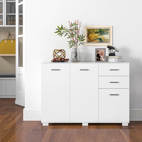 HOMCOM Modern Storage Cabinet, Sideboard with 2 Drawers, 3 Doors and Adjustable Shelves, Kitchen Cabinet for Living & Dining Room, White Aosom UK