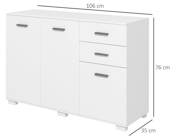 HOMCOM Modern Storage Cabinet, Sideboard with 2 Drawers, 3 Doors and Adjustable Shelves, Kitchen Cabinet for Living & Dining Room, White Aosom UK