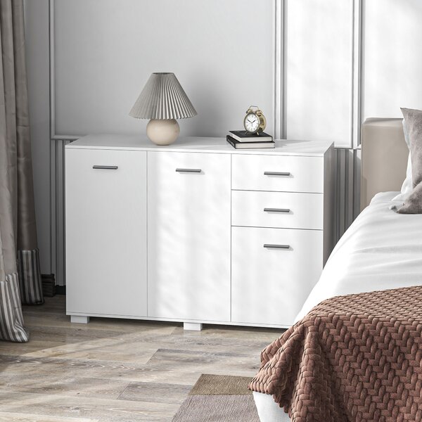 HOMCOM Modern Storage Cabinet, Sideboard with 2 Drawers, 3 Doors and Adjustable Shelves, Kitchen Cabinet for Living & Dining Room, White Aosom UK