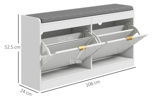 HOMCOM Shoe Storage with Seat, Upholstered Entryway Bench, Shoe Bench with 2 Flip Drawers and 2 Vents for 8 Pairs of Shoes