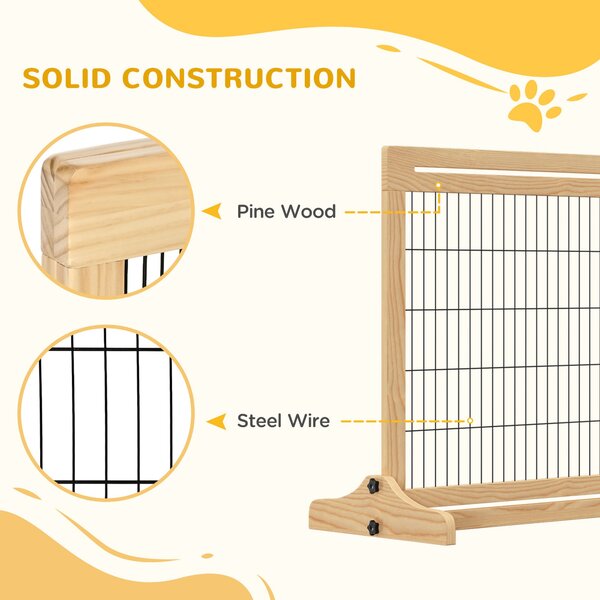 PawHut Adjustable Wooden Pet Gate, Freestanding Dog Barrier Fence with 2 Panels for Doorway, Hallway, 69H x 104-183 cm, Natural