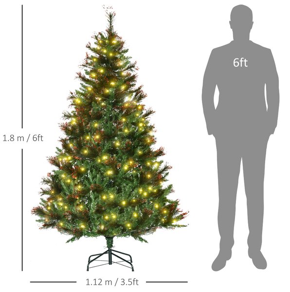 HOMCOM 1.8m Prelit Christmas Tree Artificial Tree, Metal Stand-Green