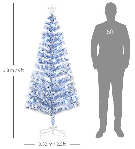 HOMCOM Artificial Fibre Optic Christmas Tree w/ 26 LED Lights Pre-Lit White Blue 6FT