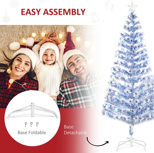 HOMCOM Artificial Fibre Optic Christmas Tree w/ 26 LED Lights Pre-Lit White Blue 6FT