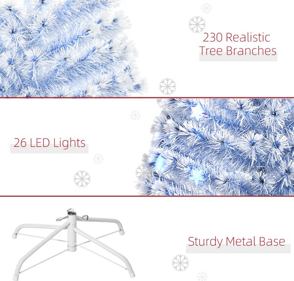HOMCOM Artificial Fibre Optic Christmas Tree w/ 26 LED Lights Pre-Lit White Blue 6FT