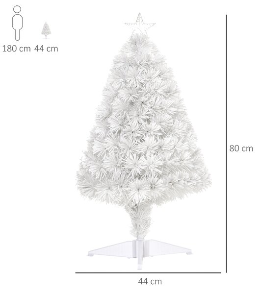 HOMCOM 2.5FT Prelit Artificial Tabletop Christmas Tree with Fibre Optics Holiday Home Xmas Decoration for Table and Desk, White