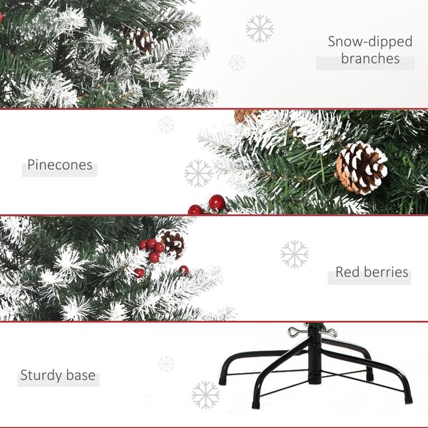 HOMCOM 5FT Pencil Christmas Tree with Red Berries and Pinecones Holiday Home Indoor Decoration with Foldable Feet, Green