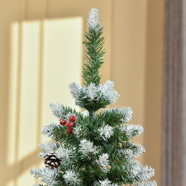 HOMCOM 5FT Pencil Christmas Tree with Red Berries and Pinecones Holiday Home Indoor Decoration with Foldable Feet, Green