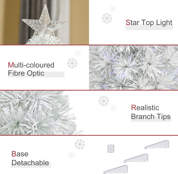 HOMCOM 2.5FT Prelit Artificial Tabletop Christmas Tree with Fibre Optics Holiday Home Xmas Decoration for Table and Desk, White