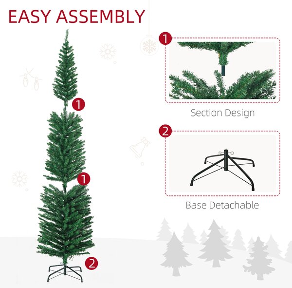 HOMCOM 7.5' Artificial Prelit Christmas Trees Holiday Décor with Colourful LED Lights, Pencil Shape, Steel Base