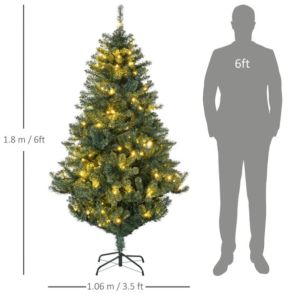 HOMCOM 6' Artificial Prelit Christmas Trees Holiday Décor with Warm White LED Lights, Decoration, Banner, Tag, Ball