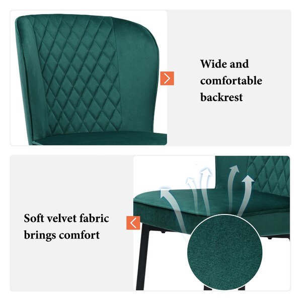 Set of 2 Upholstered Modern Wingback Chair with Metal Legs, Velvet Accent Chairs for Dining Room, Living Room, Kitchen, 47x43x86 cm, Green Aosom.UK
