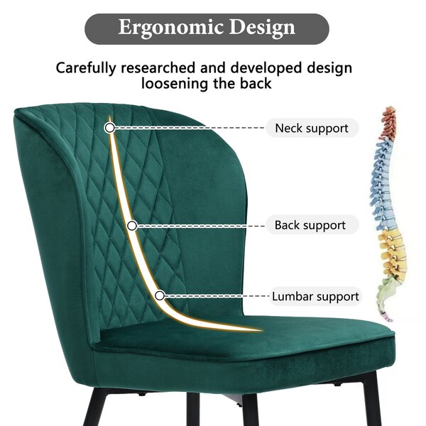 Set of 2 Upholstered Modern Wingback Chair with Metal Legs, Velvet Accent Chairs for Dining Room, Living Room, Kitchen, 47x43x86 cm, Green Aosom.UK