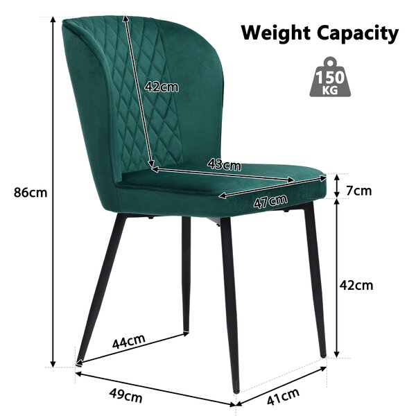 Set of 2 Upholstered Modern Wingback Chair with Metal Legs, Velvet Accent Chairs for Dining Room, Living Room, Kitchen, 47x43x86 cm, Green Aosom.UK
