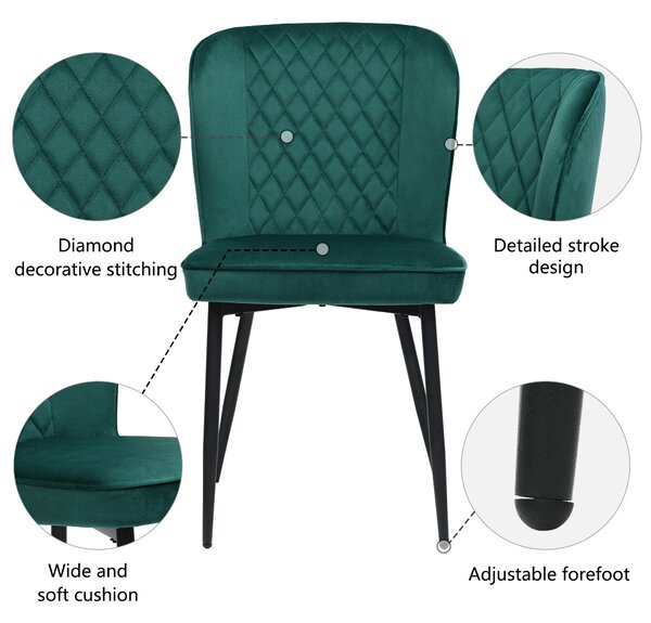 Set of 2 Upholstered Modern Wingback Chair with Metal Legs, Velvet Accent Chairs for Dining Room, Living Room, Kitchen, 47x43x86 cm, Green Aosom.UK
