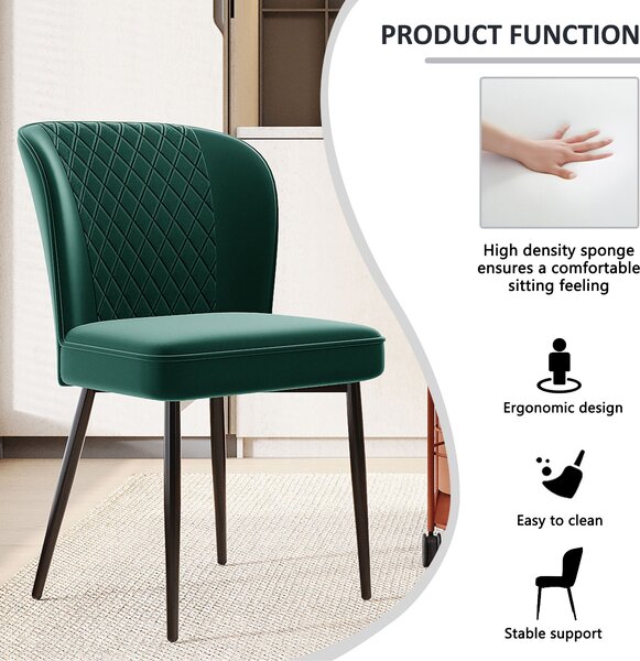 Set of 2 Upholstered Modern Wingback Chair with Metal Legs, Velvet Accent Chairs for Dining Room, Living Room, Kitchen, 47x43x86 cm, Green Aosom.UK