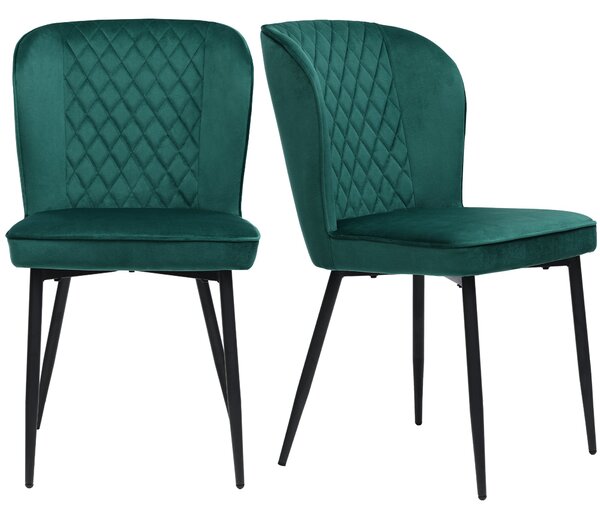 Set of 2 Upholstered Modern Wingback Chair with Metal Legs, Velvet Accent Chairs for Dining Room, Living Room, Kitchen, 47x43x86 cm, Green Aosom.UK