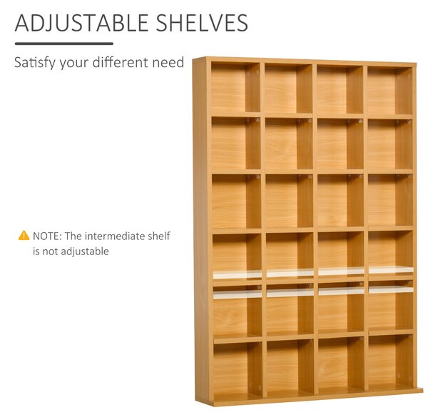 HOMCOM CD Storage Unit, DVD Storage Shelf Rack Media Storage Unit Shelves Racks Wooden Bookcase Display Unit with 4 Adjustable Shelves Wood Aosom UK
