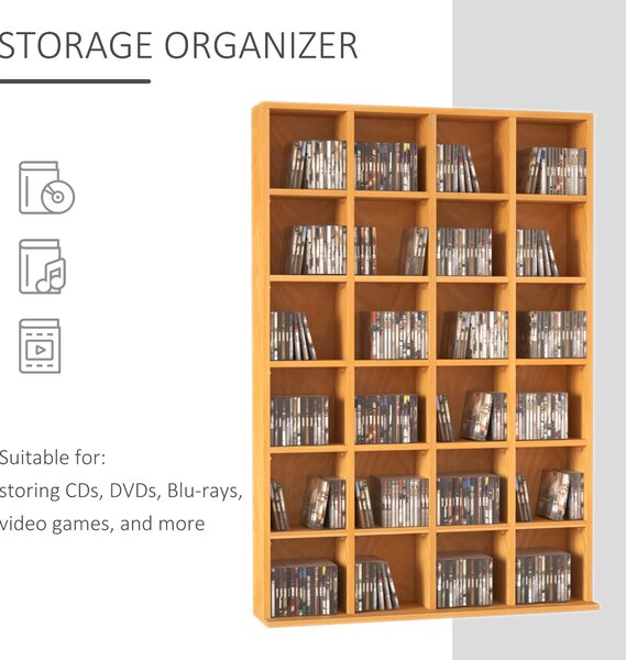 HOMCOM CD Storage Unit, DVD Storage Shelf Rack Media Storage Unit Shelves Racks Wooden Bookcase Display Unit with 4 Adjustable Shelves Wood Aosom UK