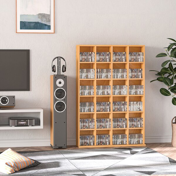 HOMCOM CD Storage Unit, DVD Storage Shelf Rack Media Storage Unit Shelves Racks Wooden Bookcase Display Unit with 4 Adjustable Shelves Wood Aosom UK
