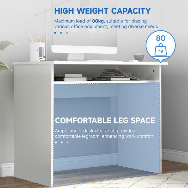 HOMCOM Writing Desk, Computer Table, Small Writing Desk with Storage Shelf, High Gloss, Modern Home Office Desk, White Aosom UK