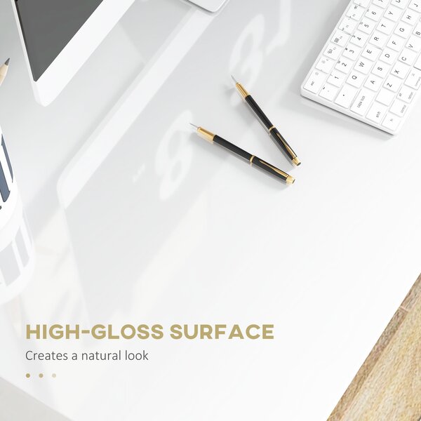 HOMCOM Writing Desk, Computer Table, Small Writing Desk with Storage Shelf, High Gloss, Modern Home Office Desk, White Aosom UK
