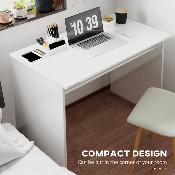 HOMCOM Writing Desk, Computer Table, Small Writing Desk with Storage Shelf, High Gloss, Modern Home Office Desk, White Aosom UK