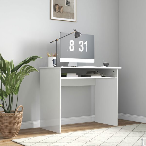 HOMCOM Writing Desk, Computer Table, Small Writing Desk with Storage Shelf, High Gloss, Modern Home Office Desk, White Aosom UK