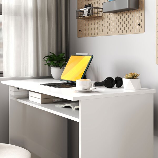 HOMCOM Writing Desk, Computer Table, Small Writing Desk with Storage Shelf, High Gloss, Modern Home Office Desk, White Aosom UK