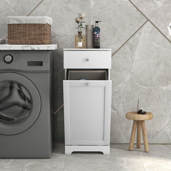 HOMCOM Bathroom Cabinet with Laundry Basket, Bathroom Storage Unit with Foldable Laundry Hamper and Drawer for Washroom, White Aosom UK