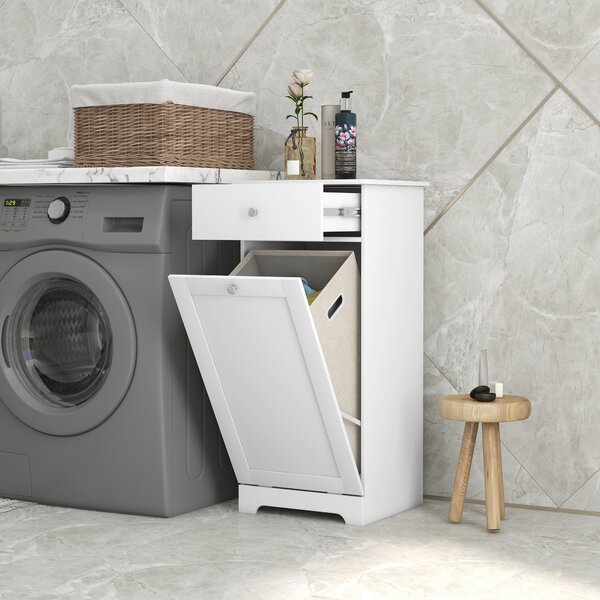 HOMCOM Bathroom Cabinet with Laundry Basket, Bathroom Storage Unit with Foldable Laundry Hamper and Drawer for Washroom, White Aosom UK