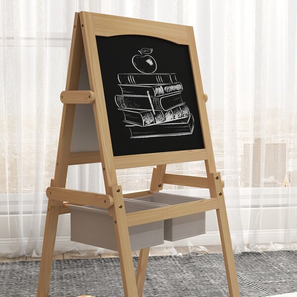 AIYAPLAY Kids Easel with Paper Roll, 3 in 1 Art Easel for Toddlers, Double-Sided Kids Whiteboard Blackboard w/ Storage Baskets, 3-6 Years Aosom UK