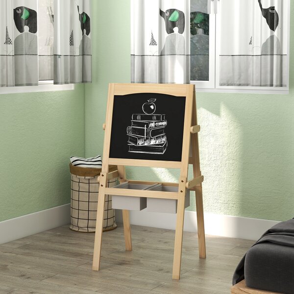 AIYAPLAY Kids Easel with Paper Roll, 3 in 1 Art Easel for Toddlers, Double-Sided Kids Whiteboard Blackboard w/ Storage Baskets, 3-6 Years Aosom UK