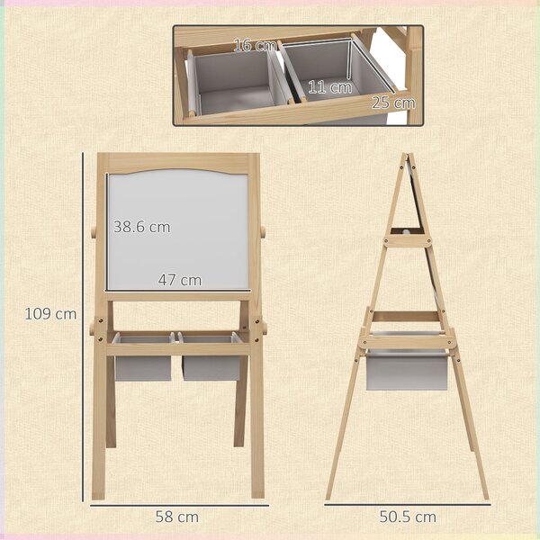 AIYAPLAY Kids Easel with Paper Roll, 3 in 1 Art Easel for Toddlers, Double-Sided Kids Whiteboard Blackboard w/ Storage Baskets, 3-6 Years Aosom UK