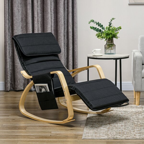 HOMCOM Rocking Lounge Chair Recliner Relaxation Lounging Relaxing Seat with Adjustable Footrest, Side Pocket and Pillow, Black Aosom UK